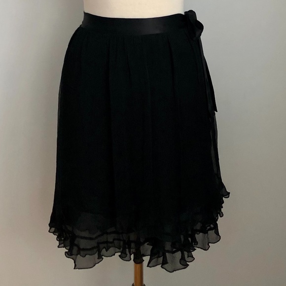 Jacob Layered Black Silk Skirt with Ribbon Tie - Picture 2 of 8